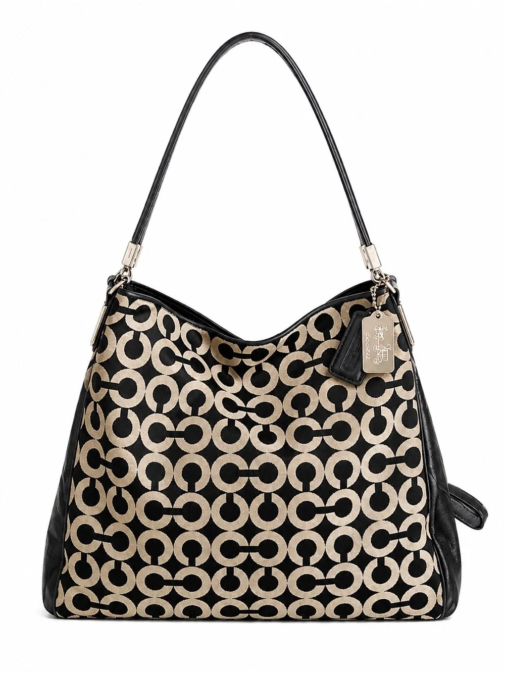Coach Madison Signature Black Canvas Leather Shoulder Hobo Bag Large Purse